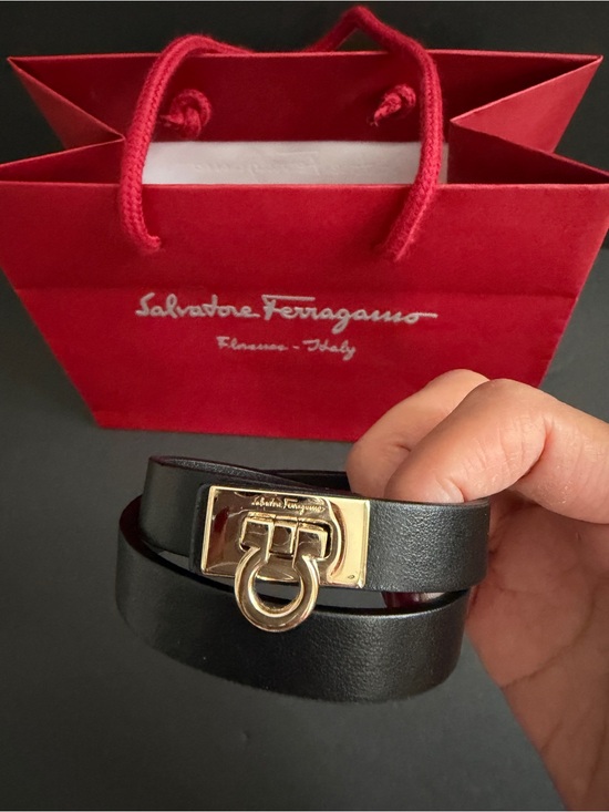 Salvatore Ferragamo Jewelry - Salvatore Ferragamo Black Leather Double Wrap Bracelet with Gold Logo Clasp